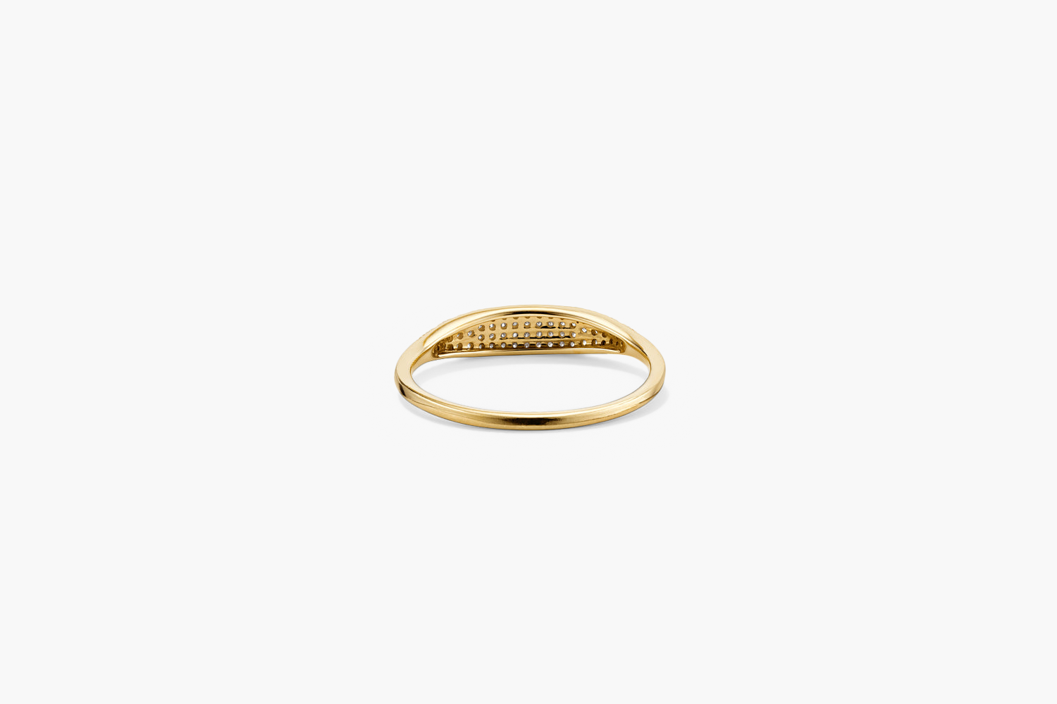 PavÃ© Diamond Slim Signet: A stunning gold ring adorned with sparkling diamonds, designed for a dazzling yet low-commitment statement.