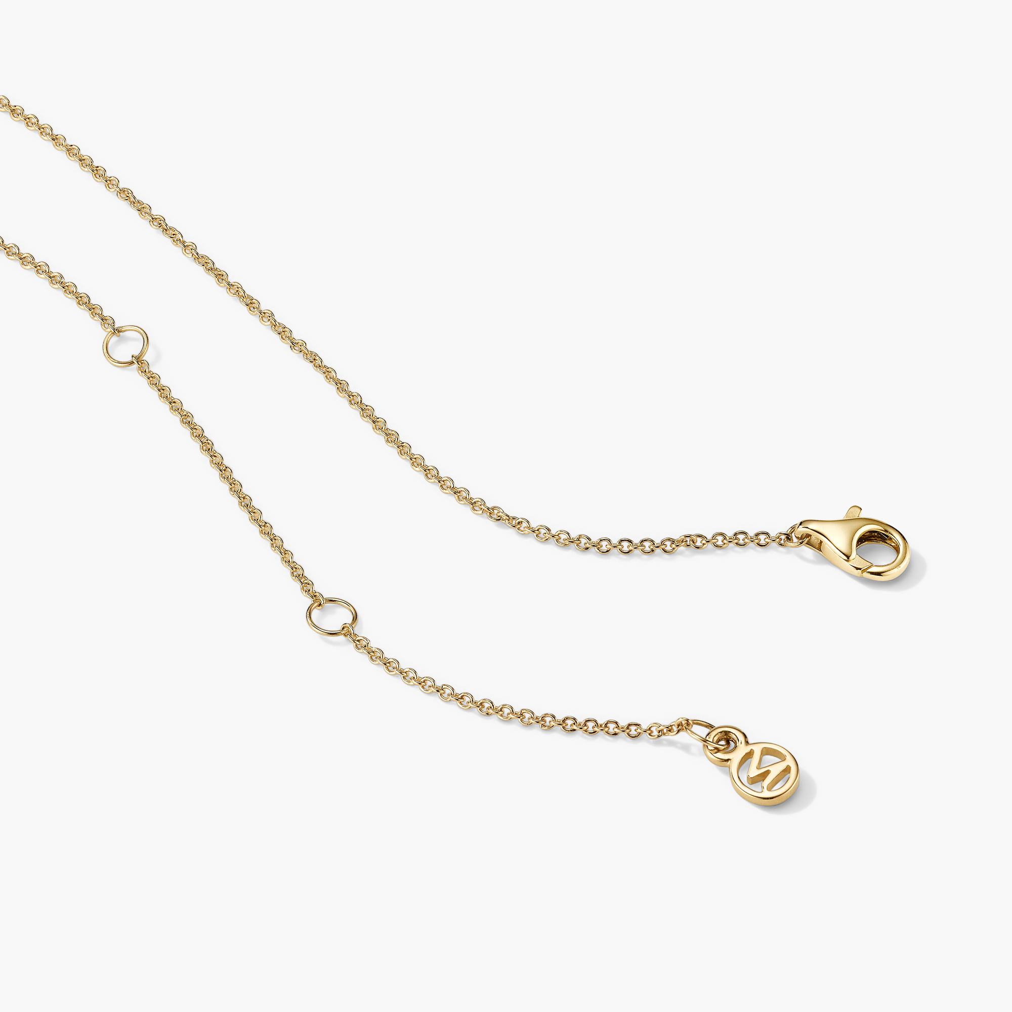 Diamond Necklace: A 14k solid gold chain with a bezel-set round cut diamond, featuring a logo clasp for a timeless and elegant look.