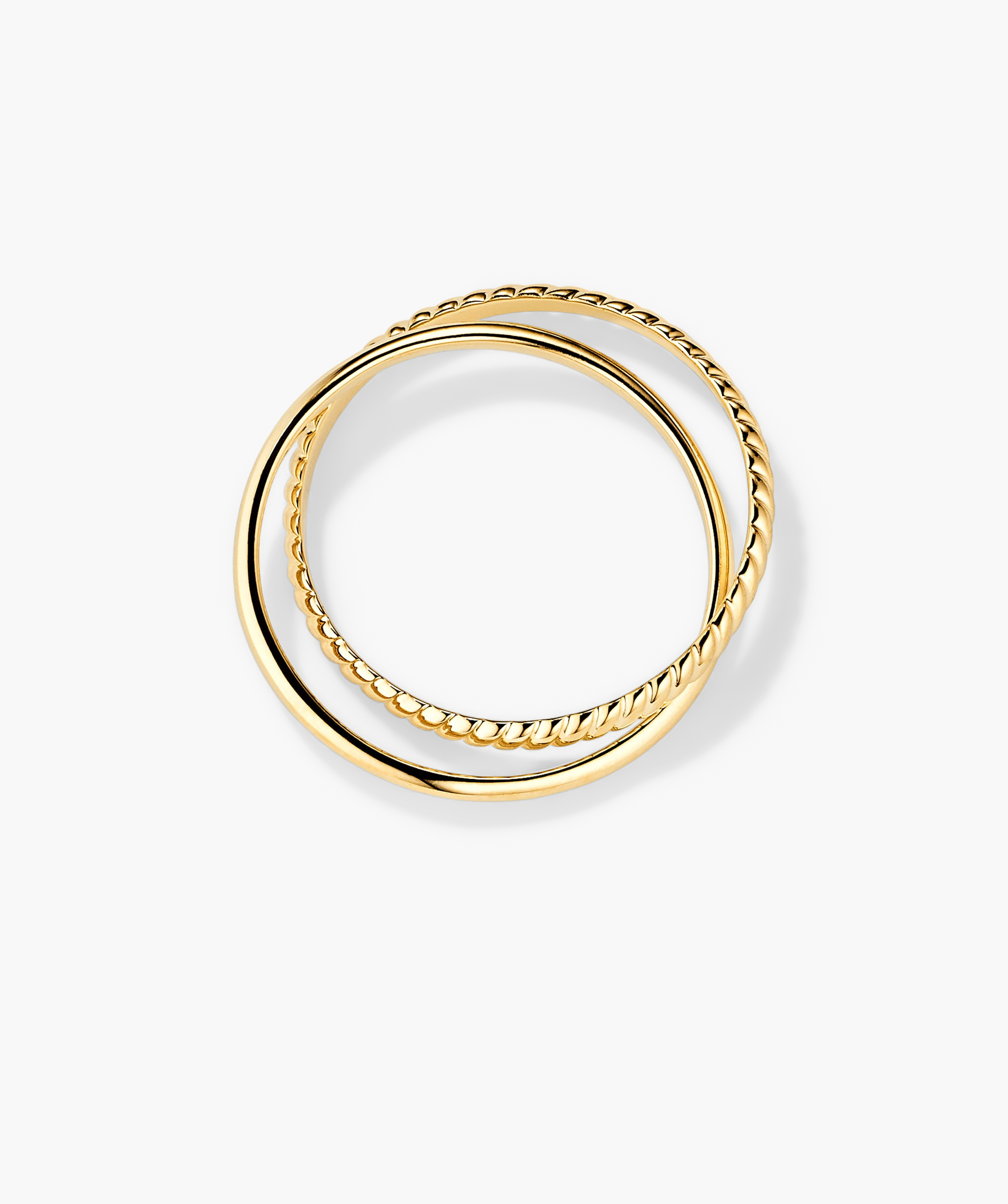 Duo Ring: A pair of handcrafted 14k solid gold rings with thicker bands, designed to twist and complement each other effortlessly.