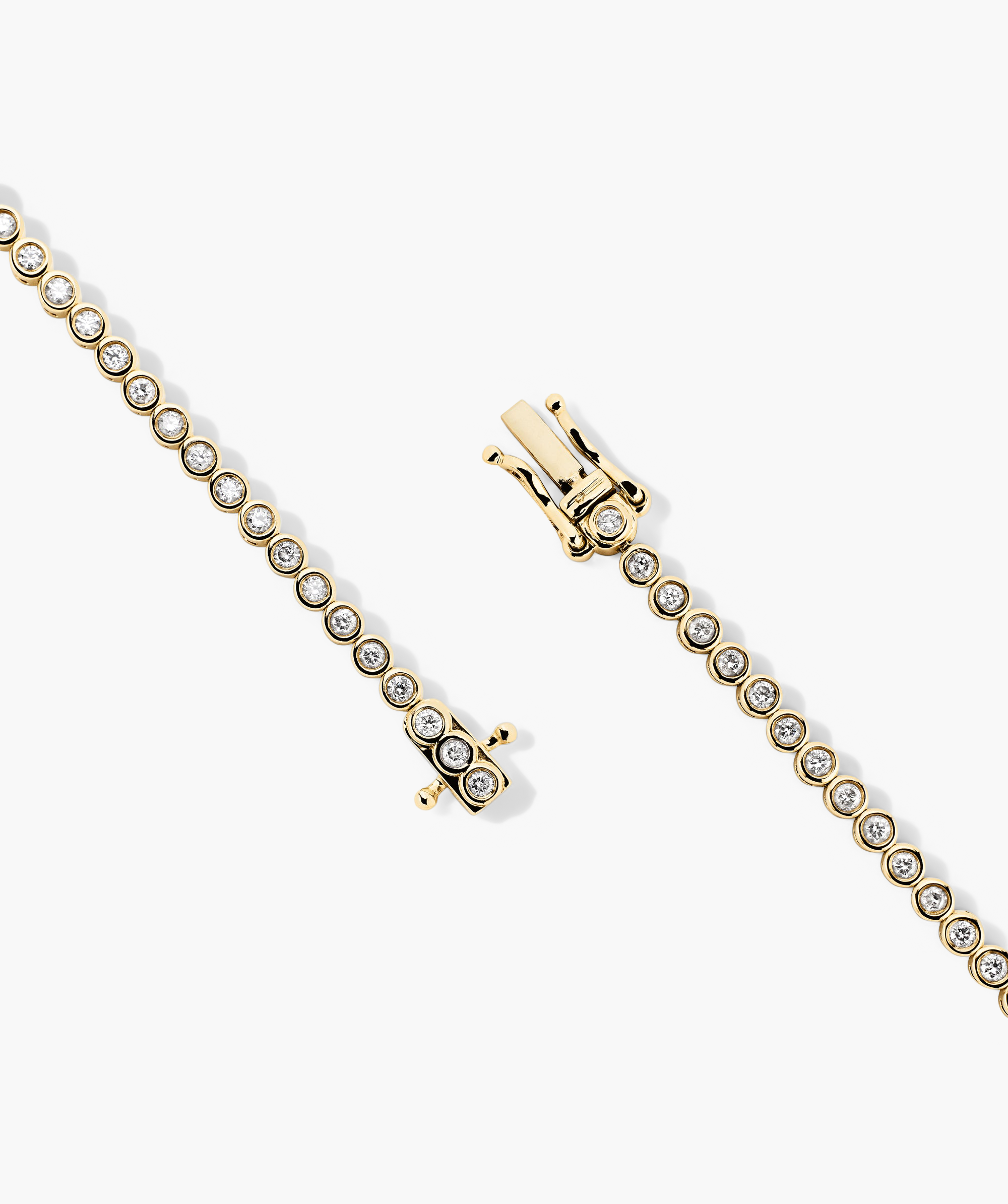 Bezel Lab Grown Diamond Tennis Bracelet handcrafted in 14k solid gold, featuring bezel-set lab-grown diamonds.