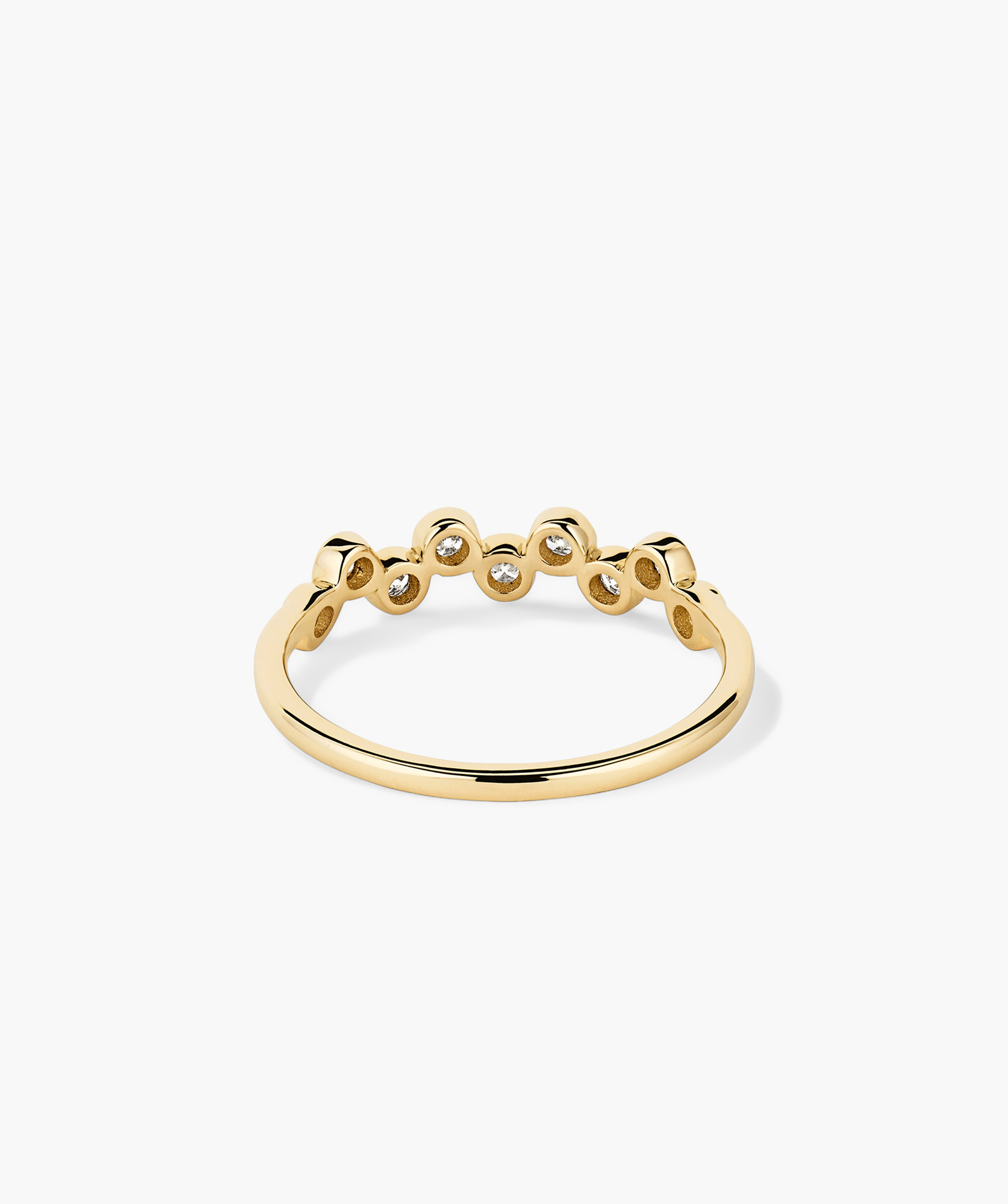 Bezel Lab Grown Diamond Zig-Zag Ring, a 14k gold ring featuring bezel-set lab grown diamonds in a zig-zag pattern.