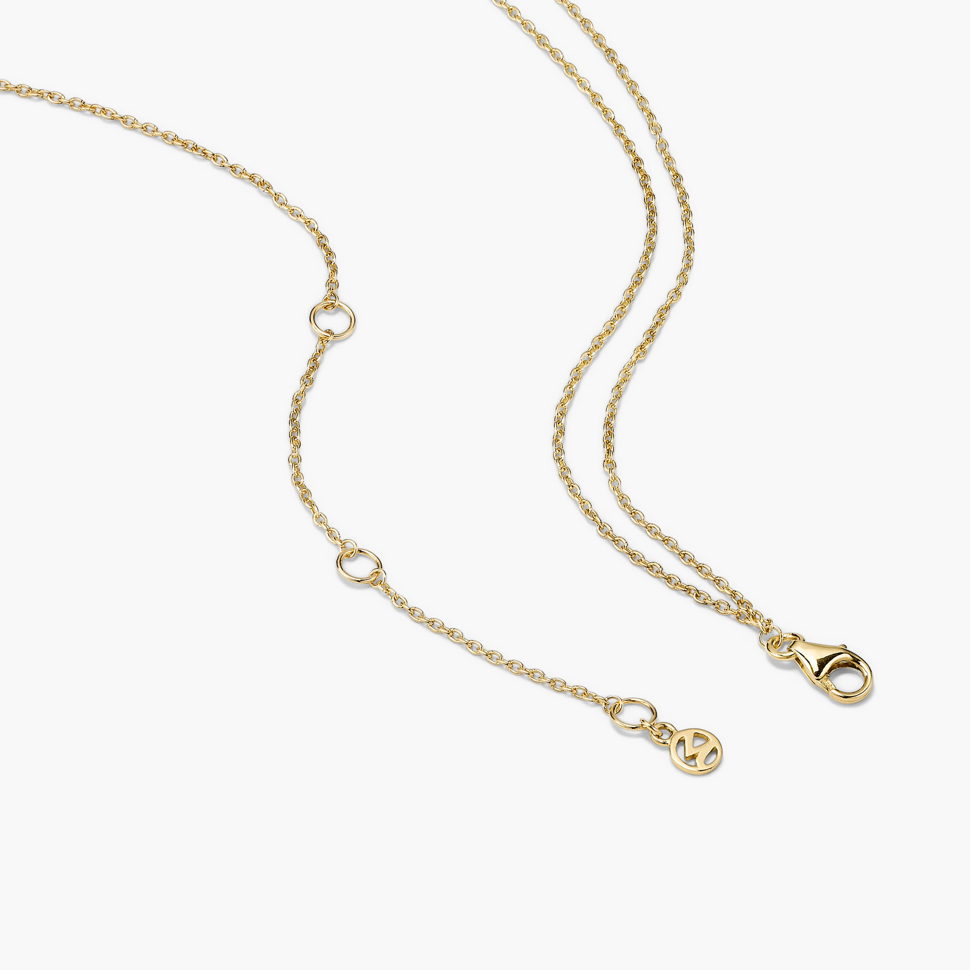 Linked Gemstone Necklace featuring two interlinked rings and a green aventurine link on a 14k gold chain with a clasp.