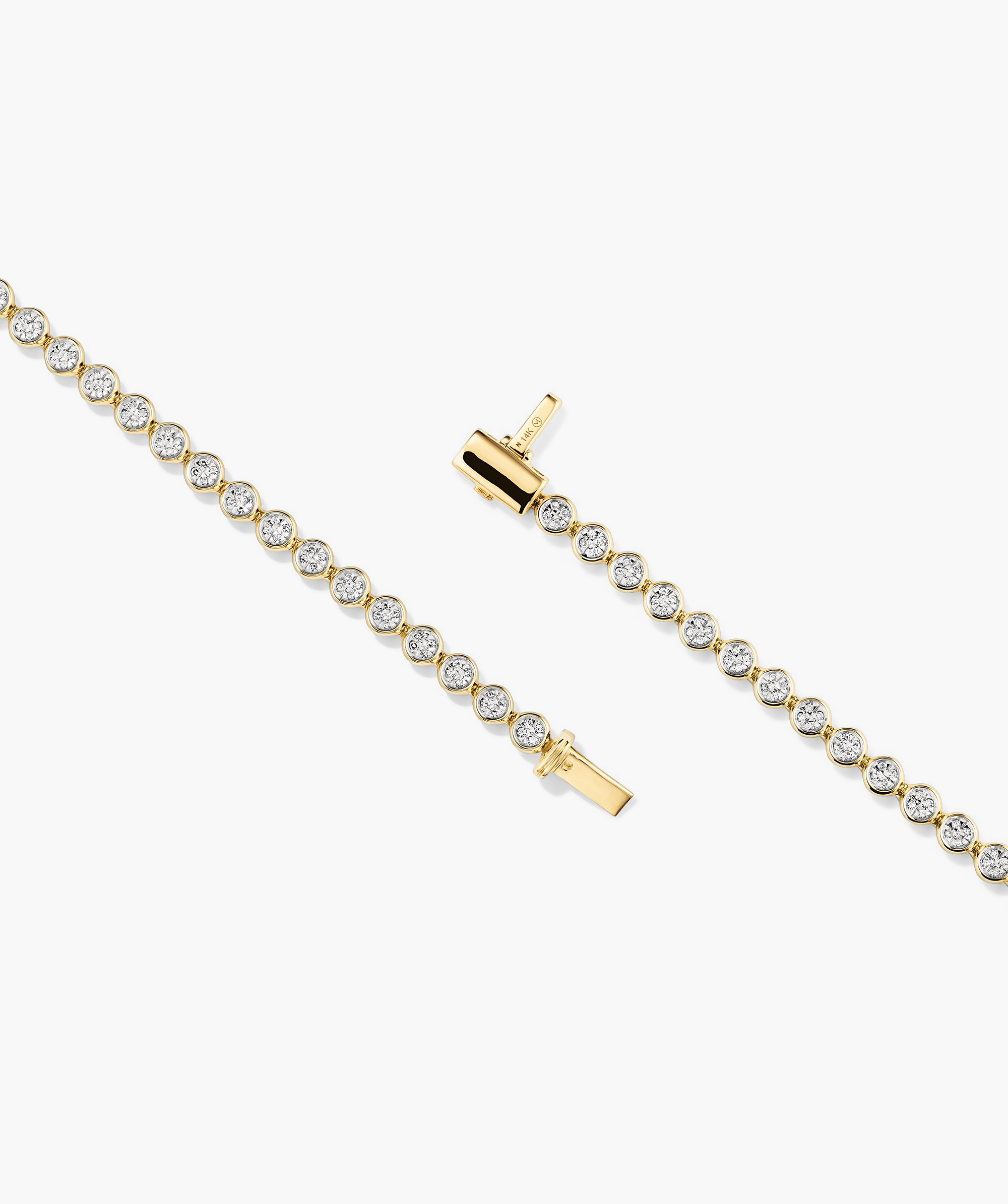Micro-PavÃ© Diamond RiviÃ¨re Bracelet in 14k gold, featuring 176 knife edge bezel set diamonds for a continuous, luxurious shine.