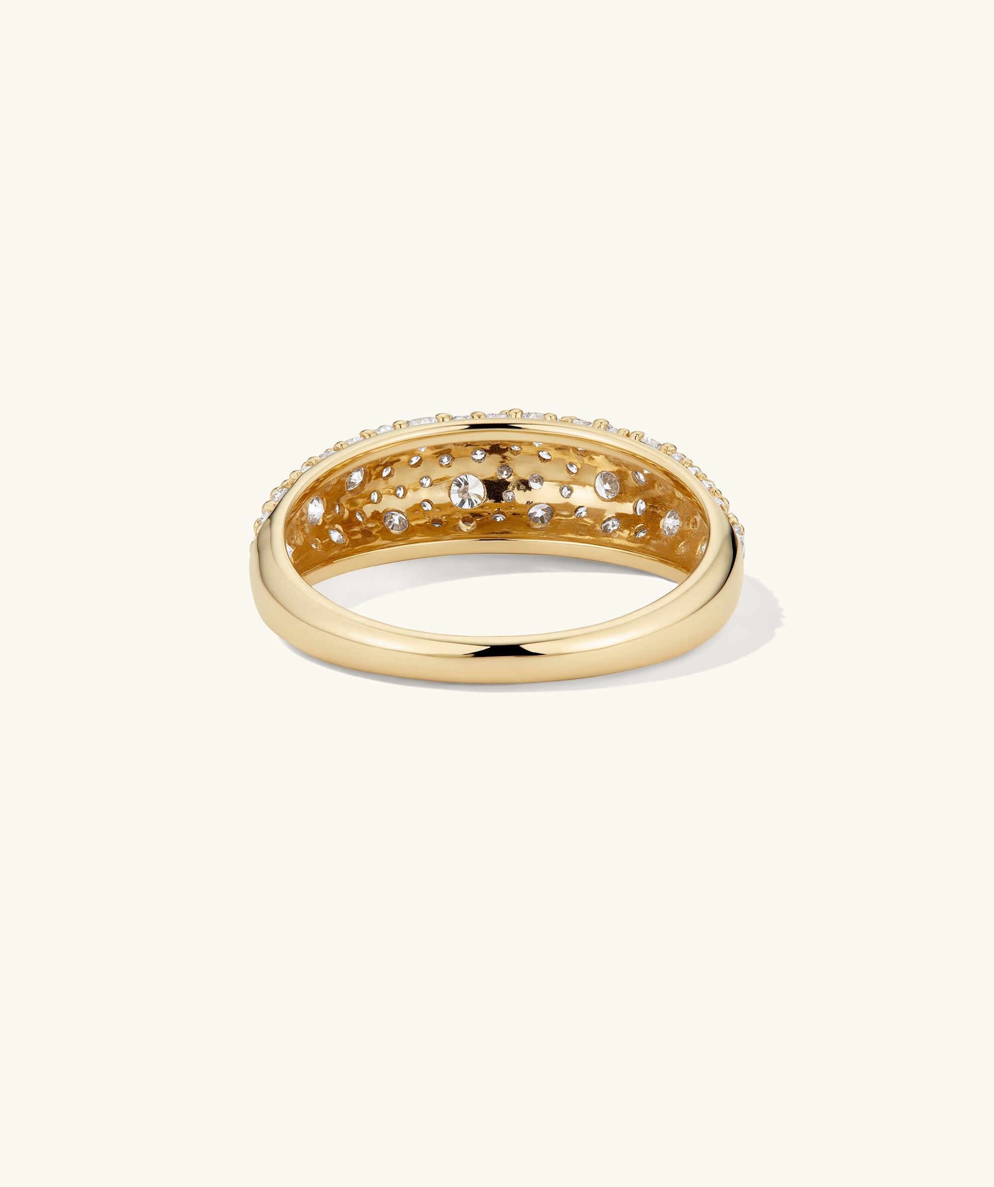 DÃ´me PavÃ© Lab Grown Diamond Ring featuring a dense cobblestone setting of lab-grown diamonds, creating a smooth, unbroken shine.