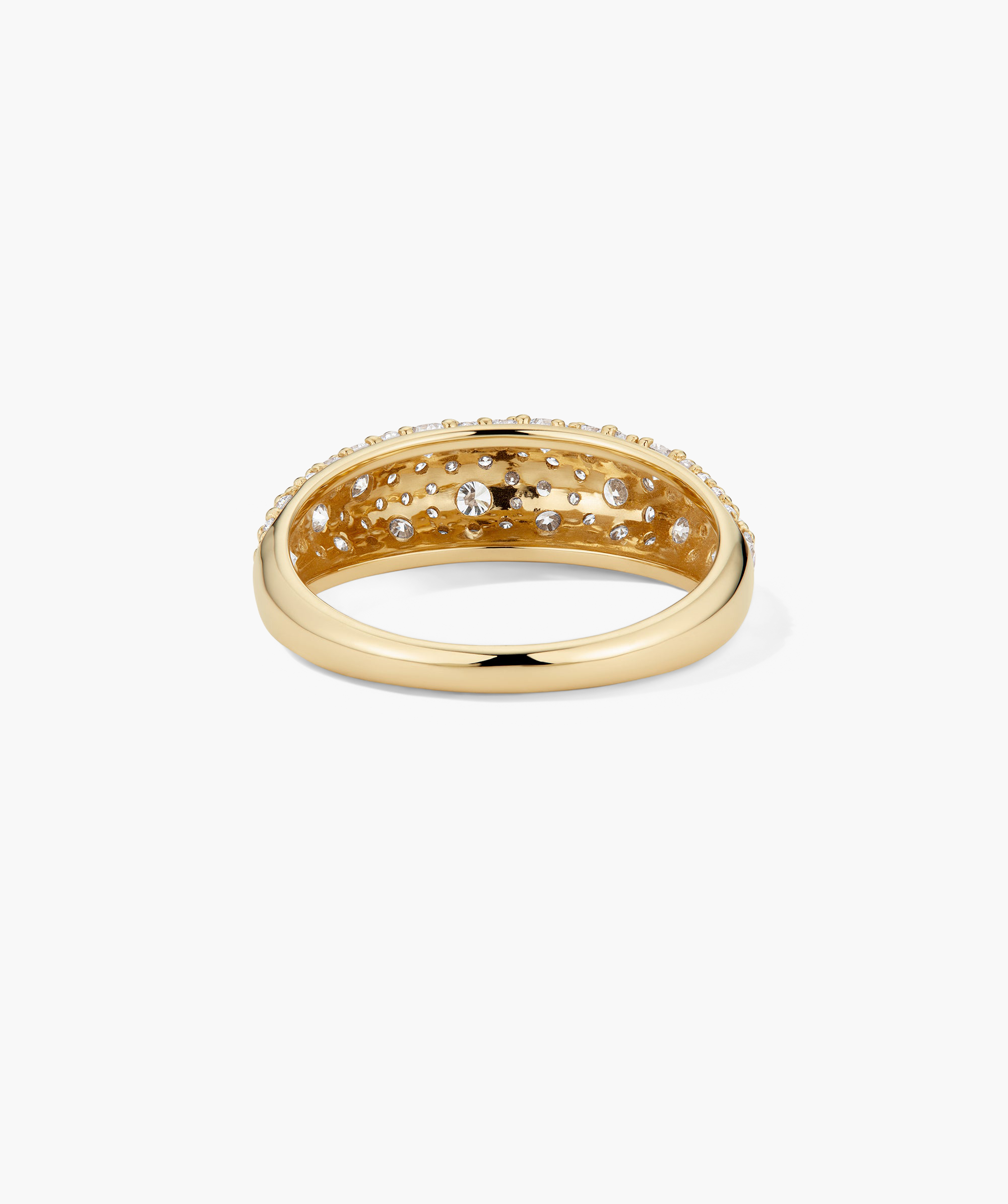 DÃ´me PavÃ© Lab Grown Diamond Ring featuring a dense cobblestone setting of lab-grown diamonds, creating a smooth, unbroken shine.