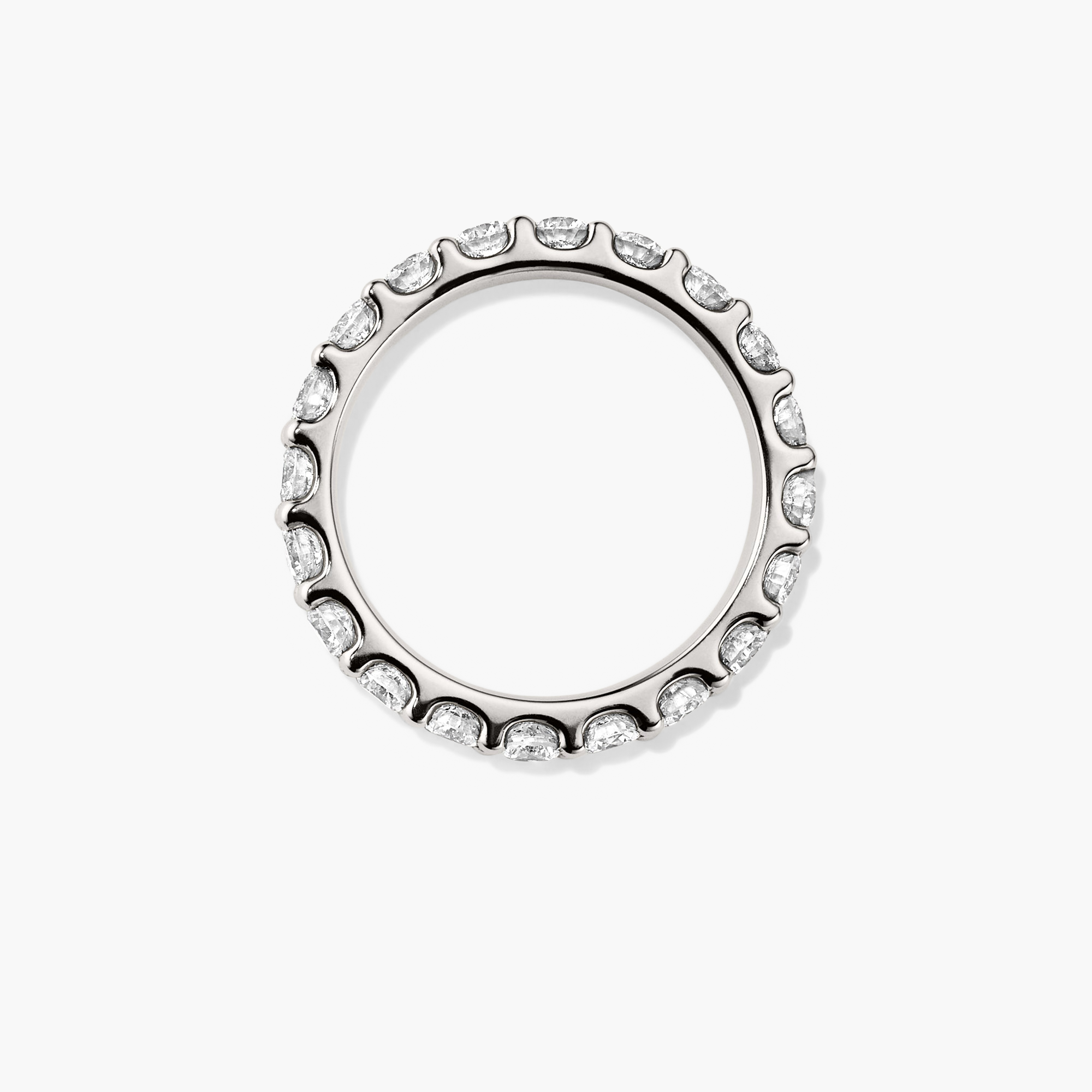 3mm Bold Diamond Eternity Band featuring 22 round brilliant cut diamonds, each set in open prongs on a handcrafted 14k solid gold ring.