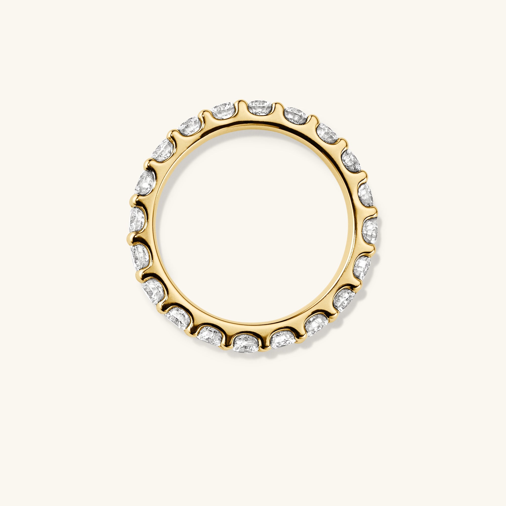 3mm Bold Diamond Eternity Band in 14k gold, featuring 22 round brilliant cut diamonds hand-set in open prongs for enhanced sparkle.