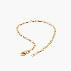 Anchor Chain Bracelet: 14k solid gold chain with interconnected links resembling a ship's anchor chain, featuring a clasp for secure fastening.