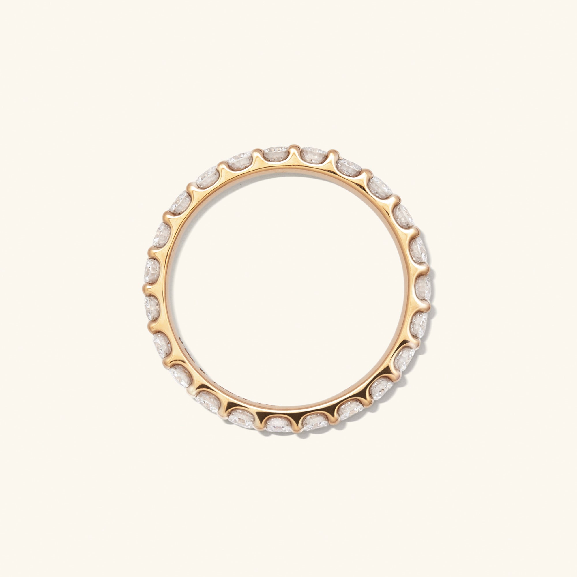 Bold Diamond Eternity Ring: 14k solid gold ring with 23 round brilliant cut diamonds set in open prongs for enhanced sparkle.
