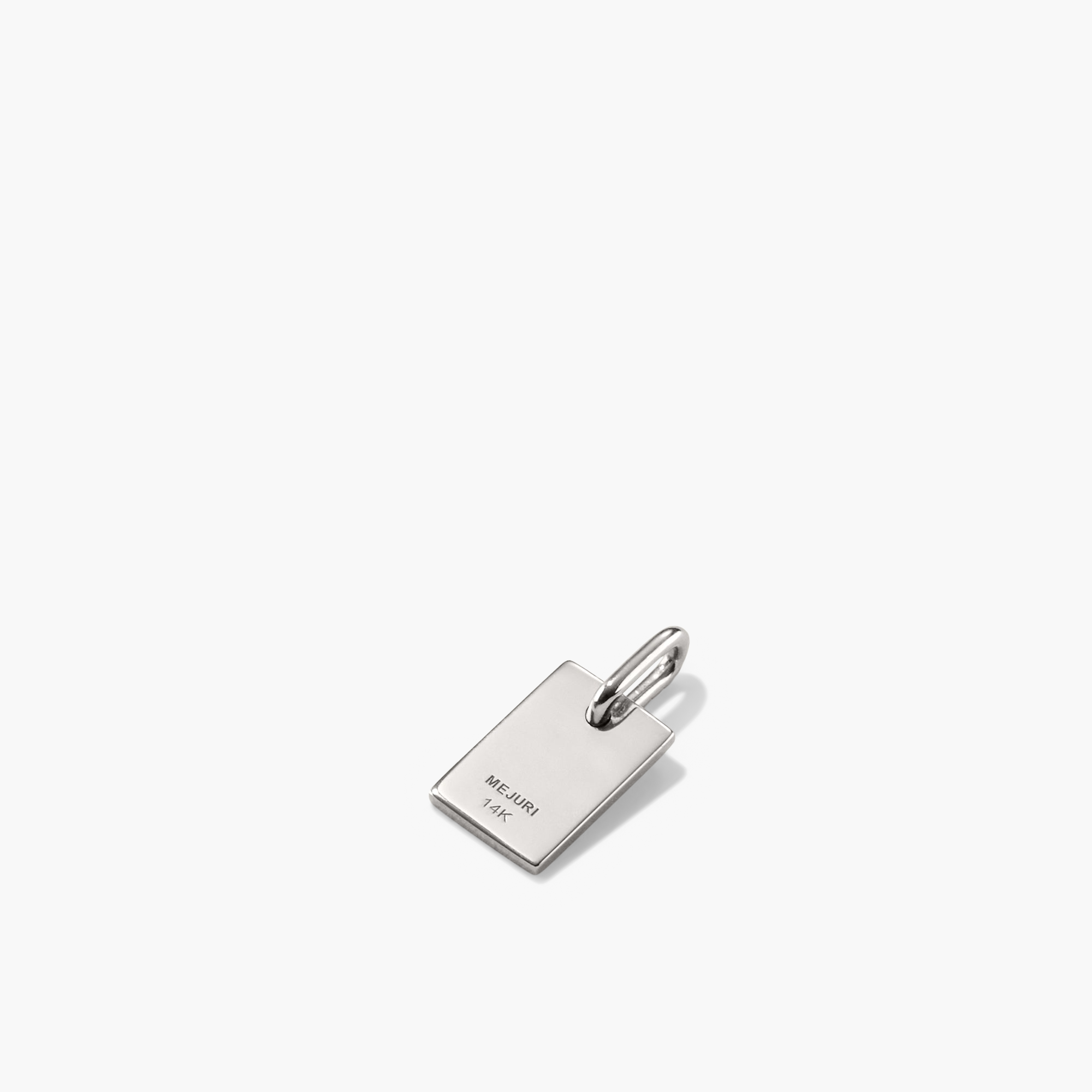 Pave Diamond Bail Tag Charm Pendant, a silver rectangular charm with a ring, featuring pavÃ© diamond-set bail, perfect for personal engraving and versatile wear.