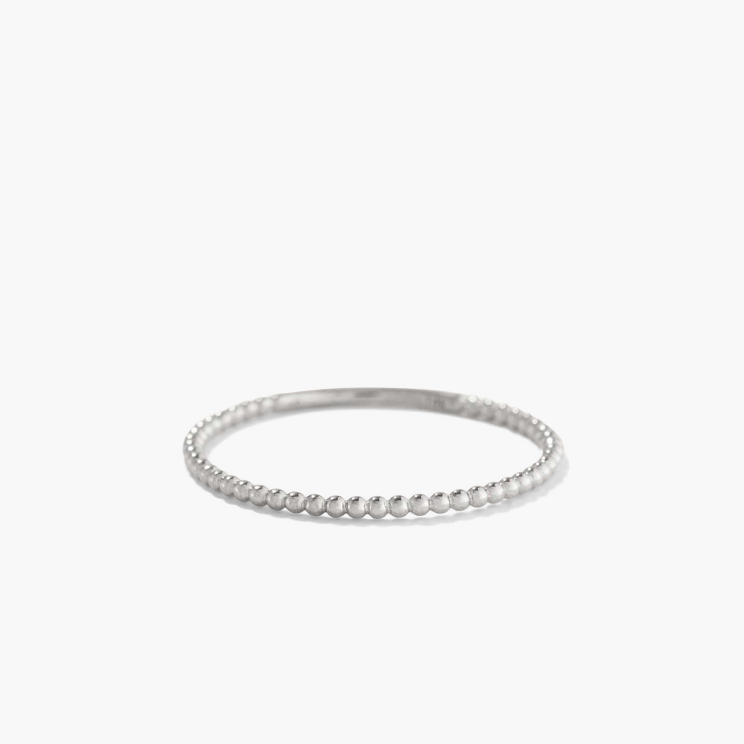 Silver Beaded Ring in 14k white gold with rhodium plating, featuring small decorative beads, 1.3 mm thick, suitable for daily wear.