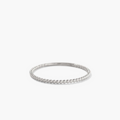 Silver Beaded Ring in 14k white gold with rhodium plating, featuring small decorative beads, 1.3 mm thick, suitable for daily wear.