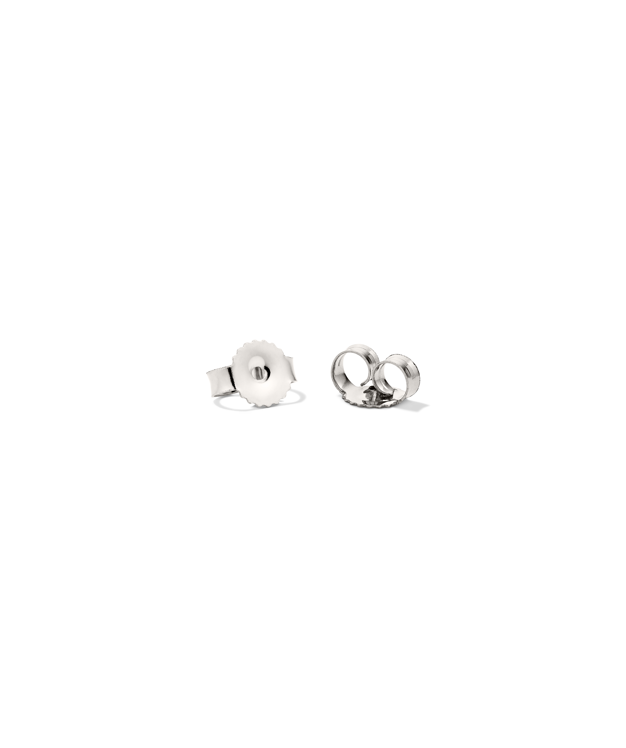 Butterfly Backing: A pair of metal earring backs, featuring a butterfly clutch and a coil-style backing, designed to securely hold stud earrings in place.