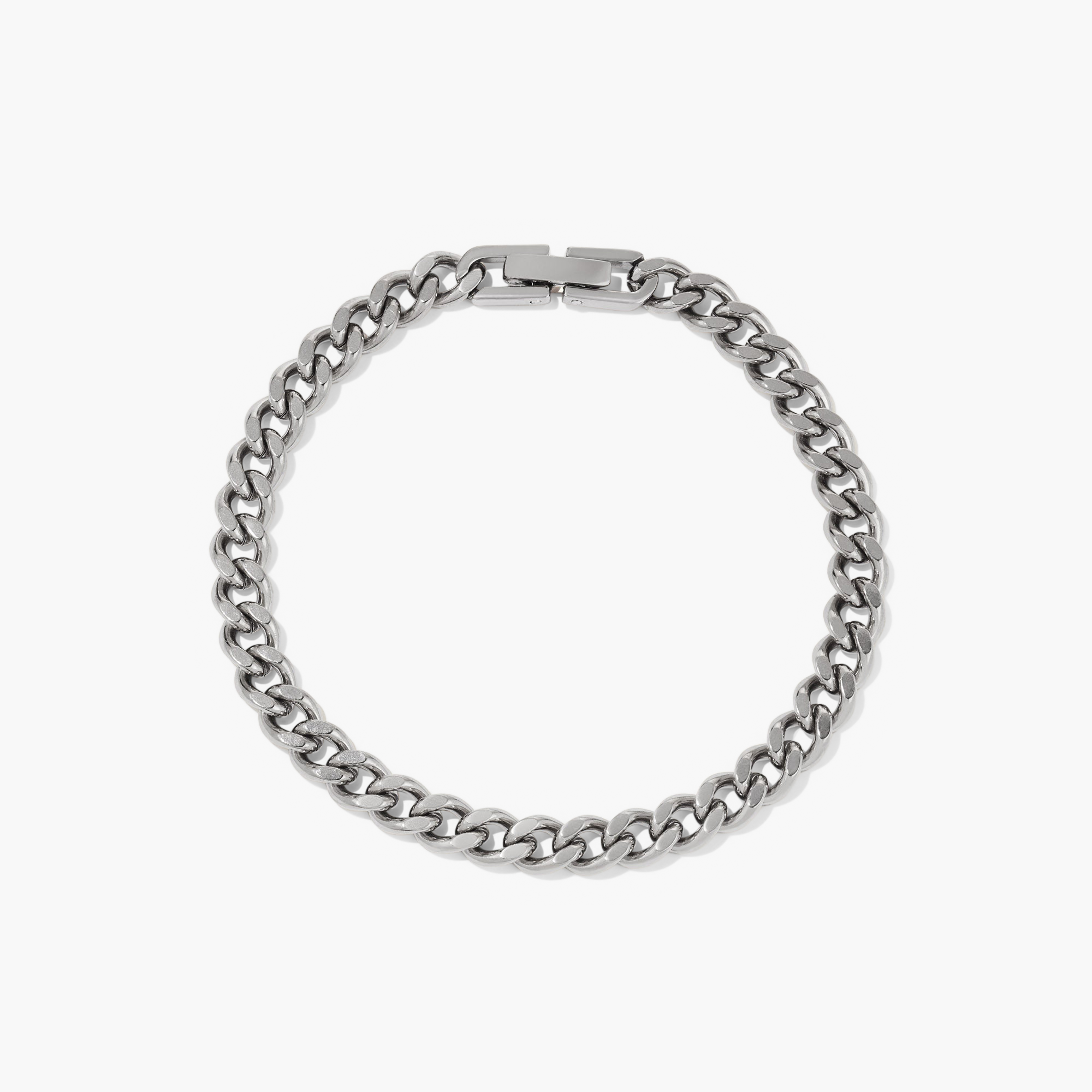 Curb Chain Bracelet: A stylish silver chain bracelet featuring a sleek, modern design with a secure clasp, perfect for everyday wear or layering.