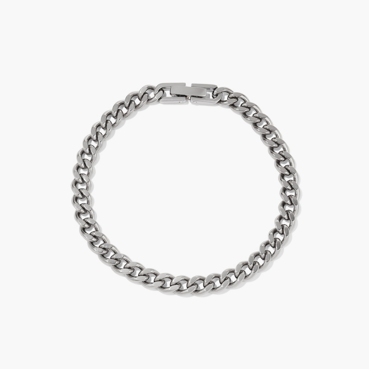 Curb Chain Bracelet: A stylish silver chain bracelet featuring a sleek, modern design with a secure clasp, perfect for everyday wear or layering.
