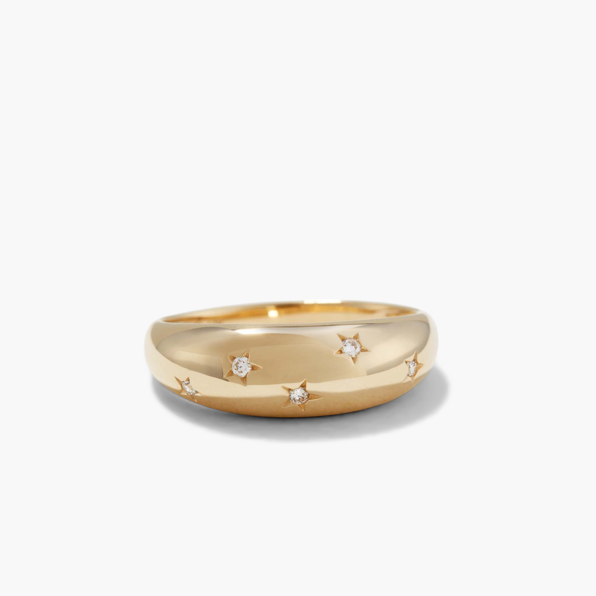 Celestial DÃ´me Ring featuring a gold band adorned with diamonds, capturing a starry motif that exudes elegance and sophistication.