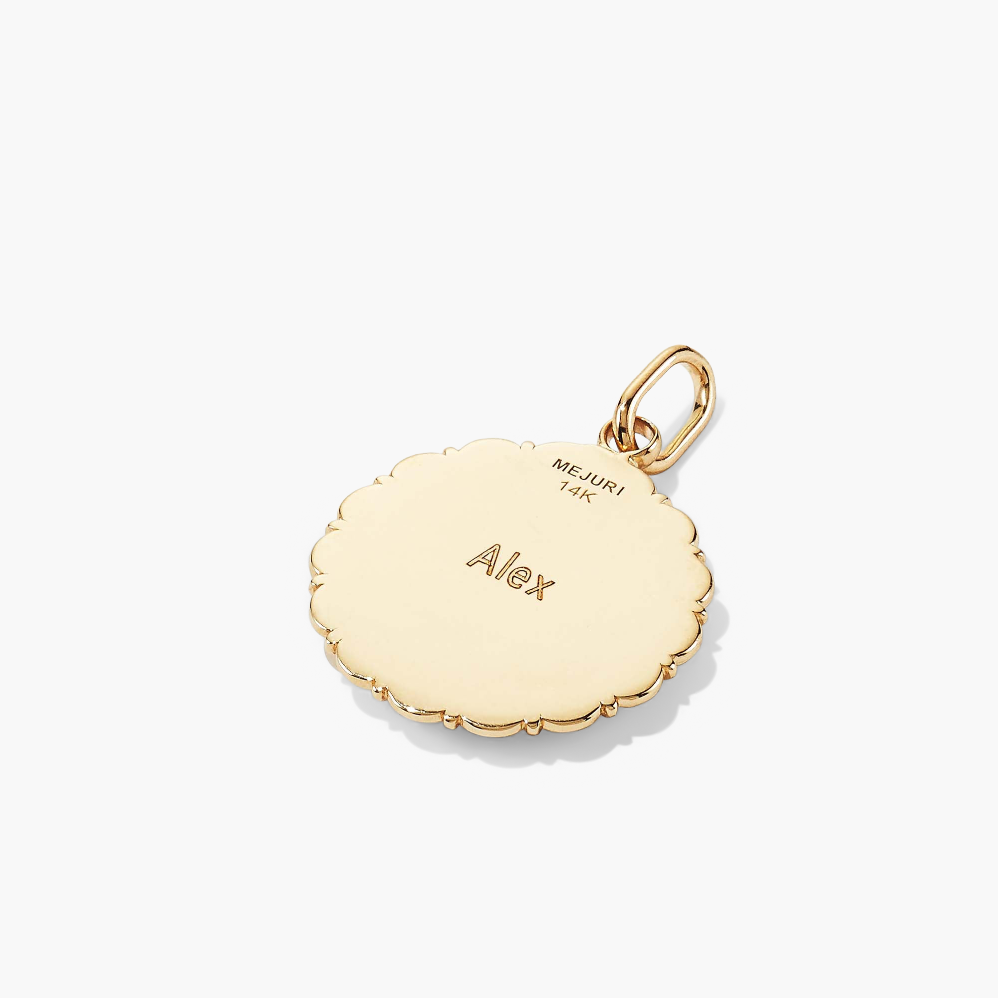 Balance: Terra Coin Charm Pendant depicting the Greek Goddess Gaia, intricately engraved, showcased on a gold chain. Handcrafted in recycled 14k solid gold.