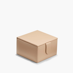 Small Jewelry Box with strap, featuring two removable trays, specialized compartments, and tarnish-preventing interior lining. Ideal for daily storage of your fine favorites.