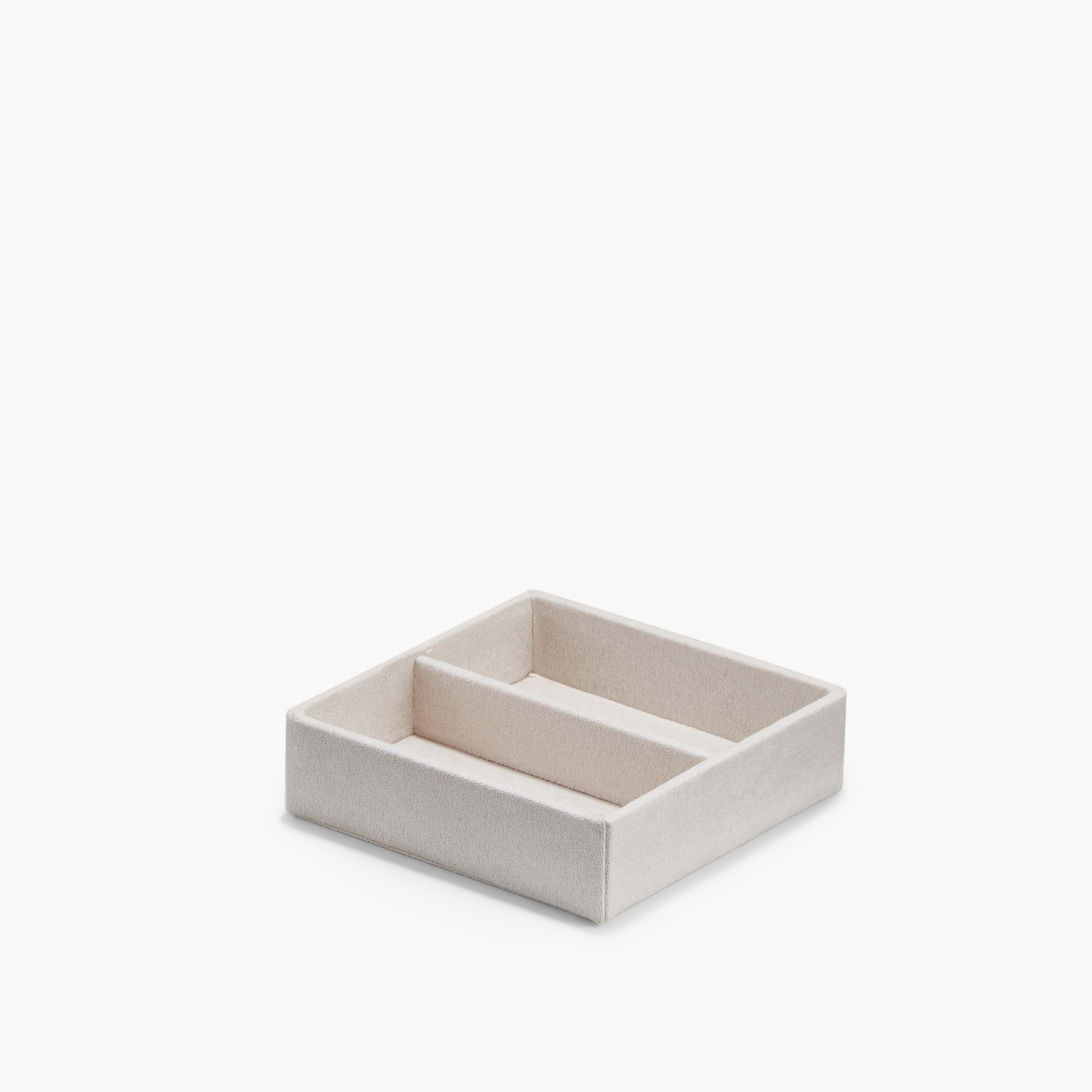Small Jewelry Box with two compartments, removable trays, and tarnish-preventing interior lining.