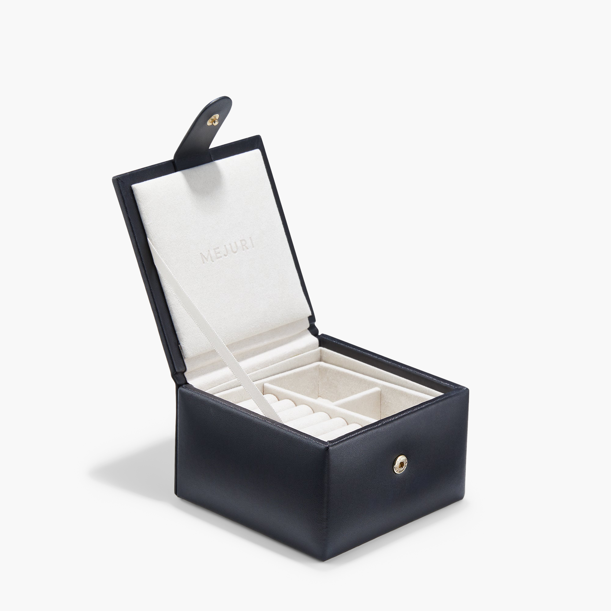 Small Jewelry Box with two removable trays and compartments, featuring a treated interior lining to prevent tarnishing. Ideal for storing fine jewelry daily.