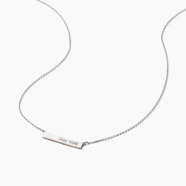 Horizontal Engravable Bar Necklace featuring a sleek silver bar pendant on a delicate chain, ideal for engraving up to seven letters.